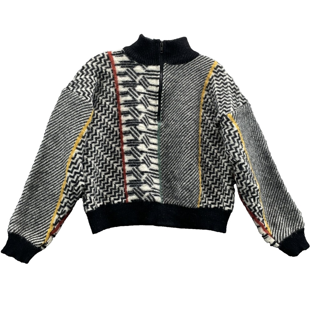 VTG Pazzo 100% Wool Sweater Womens L/XL Boxy Crop 90s Chic Sport Y2k Avant-Garde